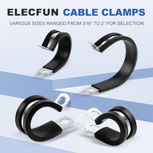 20 pcs 1/4 Inch Stainless Steel Cable Clamps Insulated Clips | Rubber Coated Cushioned, Conduit Clamp, Metal, for Hose Tube Pipe Wire Line Installation