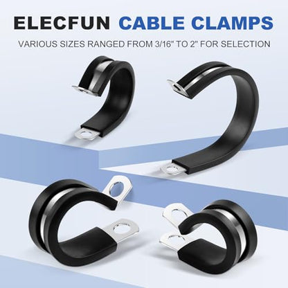 20 pcs 1/4 Inch Stainless Steel Cable Clamps Insulated Clips | Rubber Coated Cushioned, Conduit Clamp, Metal, for Hose Tube Pipe Wire Line Installation