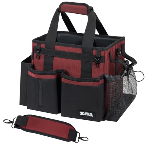 Compact Wearable Cleaning Caddy, Small Cleaning Caddy Supplies Organizer with Handle & Shoulder Straps for Housekeepers, Under Sink & Car Cleaning Tool Organizers Bag (AncoraRed) - color: AncoraRed