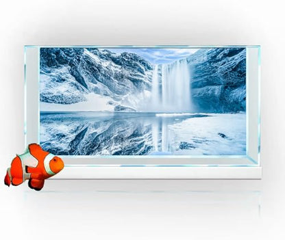 48X24IN Blue Sky White Iceberg Aquarium Background, Snow Mountain Fish Tank Decorations Background, Christmas Art Terrarium Background with 8 EVA Double-Sided Tape - size: 48X24in/120X60cm