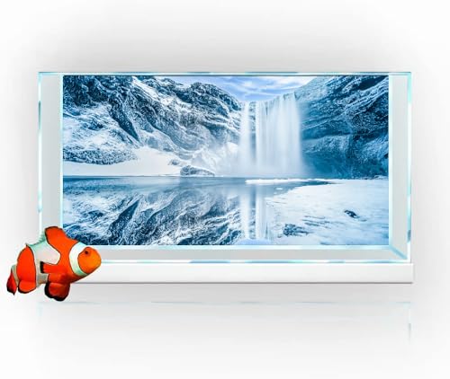 30X12IN Blue Sky White Iceberg Aquarium Background, Snow Mountain Fish Tank Decorations Background, Christmas Art Terrarium Background with 8 EVA Double-Sided Tape - size: 30X12in/75X30cm