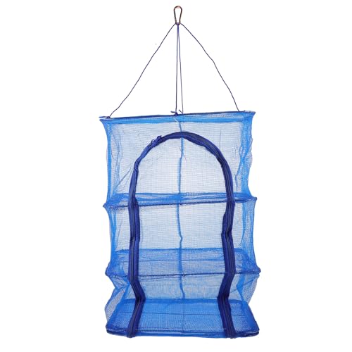 BESPORTBLE Mesh Food Drying Rack Folding Fish Drying Net 4-Layer Hanging Dryer Collapsible Dry Net with Zippers for Shrimp Fish Fruit Vegetables (66X35X35Cm)