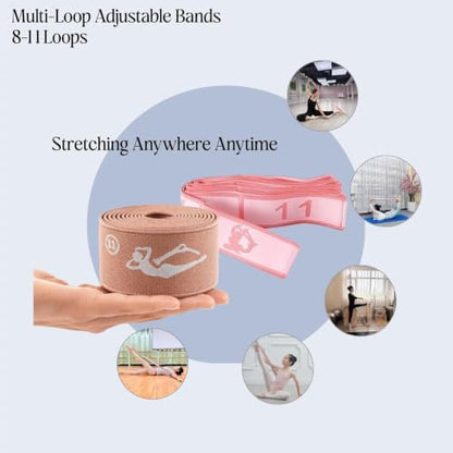 Multi-Loop Stretch Band - Yoga, Pilates, Ballet, and Physical Therapy Stretching Strap for Flexibility, Leg Stretching, and Exercise - Durable Stretching Equipment - color: Mocha Brown