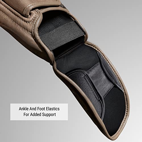 Hayabusa T3 LX Leather Striking Shinguards - color: Brown, size: Small