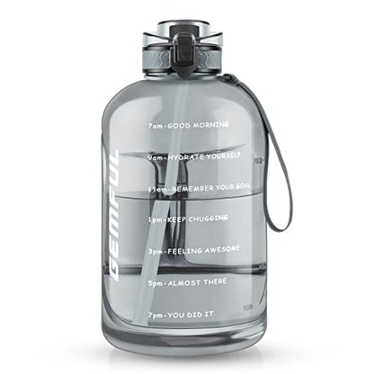 GEMFUL 3L Water Bottle with Measurements & Straw 100oz Leakproof Jug (Grey) - color: Grey, size: 101.4 Ounces