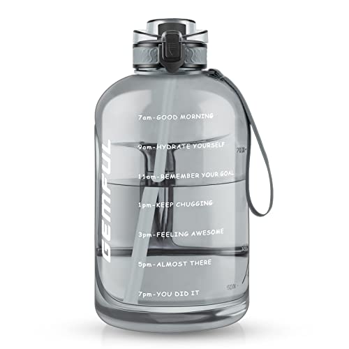 GEMFUL 3L Water Bottle with Measurements & Straw 100oz Leakproof Jug (Grey) - color: Grey, size: 101.4 Ounces