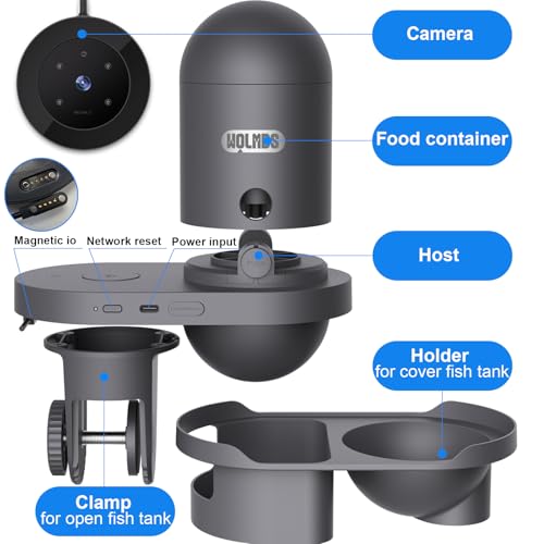 WiFi Automatic Fish Feeder with 2.5K Camera, 2.4/5G Smart App Remote Contro & Vacation Timer, 0.2g Precision Aquatic Pet Feeder, 230ML Moisture-Proof Fish Food Dispenser for 10+ Gallon Tank - color: Dark Grey