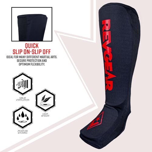 Revgear Dominator Muay Thai Shin Guard, MMA, Kickboxing. Cloth with Instep - color: Black, size: Medium