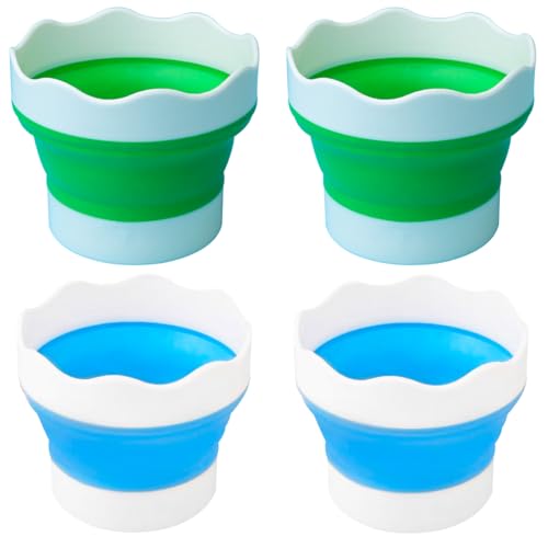 4 PCS Collapsible Paint Brush Washer Multifunctional Collapsible Bucket Foldable Water Cup Portable Silicone Washing Bucket Brush Holder Mini Foldable Washing Buckets for Watercolor Oil Painting - color: Blue, Green