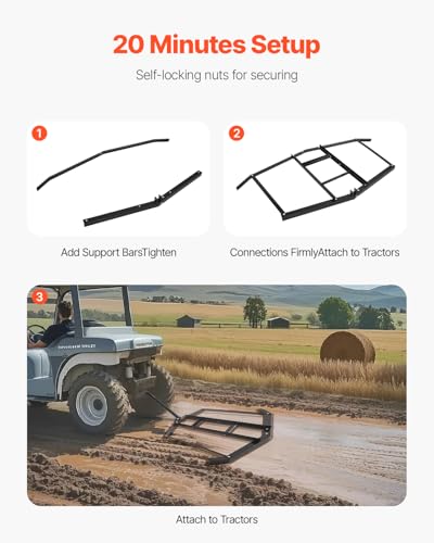 VEVOR Drag Harrow, 74" Width Tow Behind Drag Harrow, Q235 Steel Driveway Grader with Adjustable Bars & Pin Hitch, Support up to 50 lbs, Tractor Driveway Harrow for ATVs, UTVs, Garden Lawn Tractors