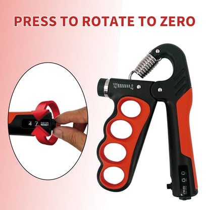 Senston Grip Strength Trainer 2 Pack, Adjustable 11-220lbs with Counter | 2-Pack Set / 11-220 lbs Adjustable / Auto Rep Counter / Four-Finger Design / Non-Slip Grip - color: Red