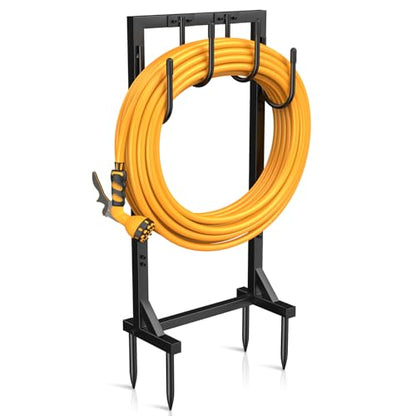 Garden Hose Holder Reel, Upgraded Metal Hose Reels Holds 150ft Hose with 4 Large hooks, Heavy Duty Freestanding Water Hose Holders, Detachable Hose Storage Hanger for Outside