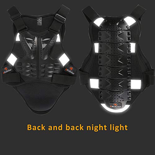 RIDBIKER Chest Protector Motorcycle, Dirt Bike Gear Body Armor Vest Spine Back Protector for Motocross Off-Road (Reflective at Night) (Black, S) - size: Small