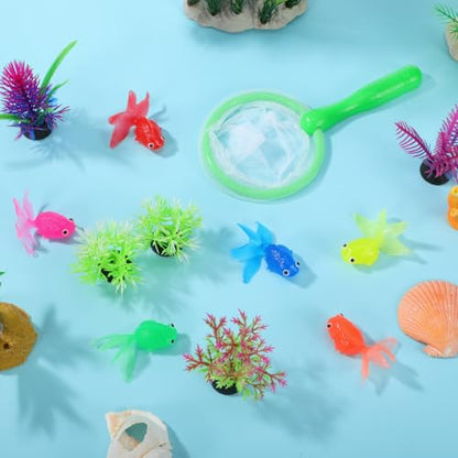 TOYANDONA Bath Toys for Toddlers - Bathtub Toys Fishing Net with 6pcs Floating Fish for Kids Babies Water Play Swimming Pool Bath Shower Fishing Game (Random Color)