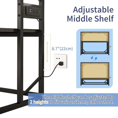 40 Gallon Fish Tank Stand with Power Outlets, Adjustable Aquarium Stand, Heavy Duty Terrarium Stand, Metal reptile tank stand, Suitable for Home Office,660LBS Capacity, Black - color: Black, size: 40 Gallon