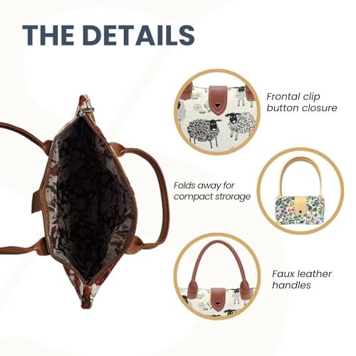 Signare Tapestry Foldable Tote Bag Reusable Shopping Bag Grocery Bag - color: Spring Lamb