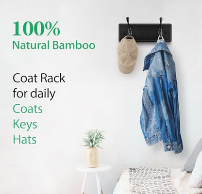 Badiano Heavy Duty Wooden Coat Rack, Wall-Mounted Organizer, 9 Inch, Black - color: Black, size: 2 Hooks