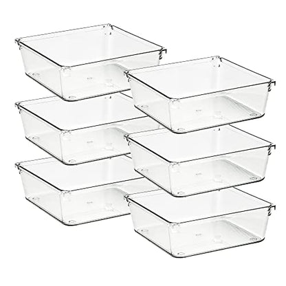 Ravinte 6 Pack Drawer Organizer - 6" X 6" Plastic Storage Bins, Acrylic Organizers with Non-Slip Pads Clear Desk Storage Tray for Makeup, Jewelries, Kitchen Utensils, Bathroom and Office - size: 6" x 6"
