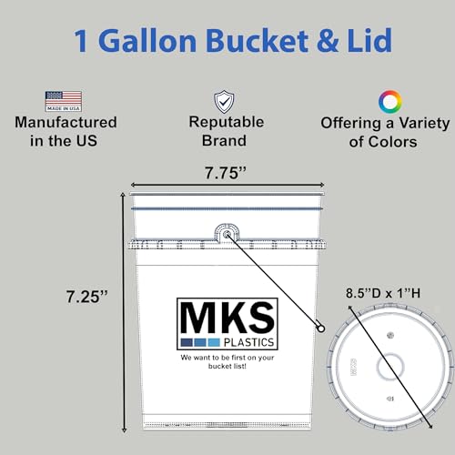 1-Gallon Bucket with Airtight Lid – Made in USA, Food Grade BPA Free Plastic, Heavy Duty Multi-Use, Metal Handle with Grip, Stackable Storage – White, 1 Pack - color: 1 Gallon - White, size: 1