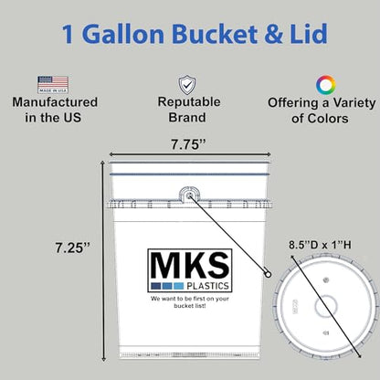 1-Gallon Bucket with Airtight Lid – Made in USA, Food Grade BPA Free Plastic, Heavy Duty Multi-Use, Metal Handle with Grip, Stackable Storage – White, 1 Pack - color: 1 Gallon - White, size: 1