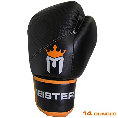 Meister Pro Boxing Gloves w/Wrist Support (Pair) - color: 14 Ounce Black/Orange