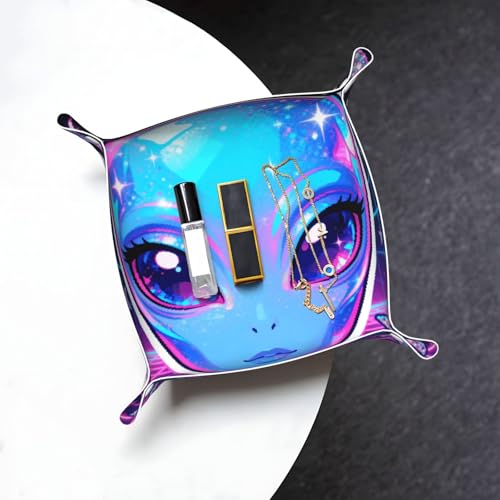 Medium Alien Fish Leather Storage Tray - Double Sided PVC Tray Organizer for Keys, Jewelry, Desk & Vanity with Snap Closure - size: Medium