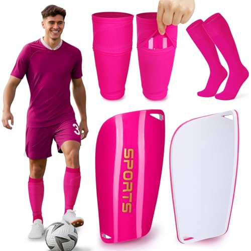 XZQTIVE Soccer Shin Guards with Shin Sleeves and Soccer Socks, Football Shin Pads Set for Kids Youth and Adult - color: pink, size: L(Youth/Adult)
