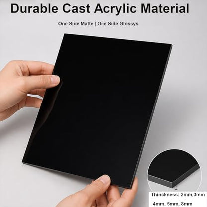 Black Acrylic Panel One Side Matte One Side Glossy for Fish Tank Divider Aquarium Background DIY Sump Baffle 2Mm-8Mm Thick,Thickness 6mm,200x200mm
