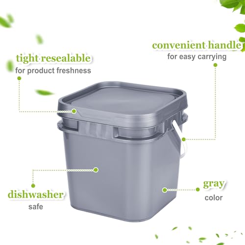 10 Pcs 2.2 Gallon Square Bucket with Lid Food Grade Plastic Bucket 10L Utility Industrial Pail with Handle Container for Food Oil Tub Water Fishing Paint House Cleaning Car Washing(Gray)