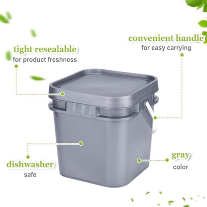 10 Pcs 2.2 Gallon Square Bucket with Lid Food Grade Plastic Bucket 10L Utility Industrial Pail with Handle Container for Food Oil Tub Water Fishing Paint House Cleaning Car Washing(Gray)