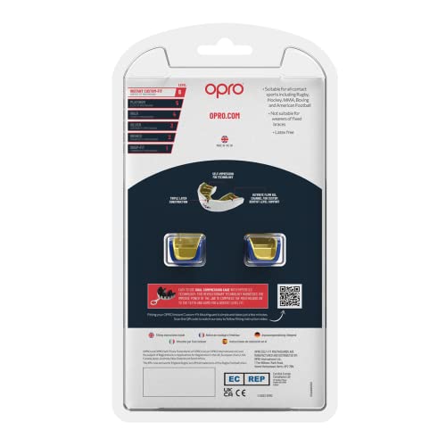 OPRO Instant Custom-Fit Mouthguard – Dentist Level Gum Shield Adult and Kids – OPRO Mouth Guard Boxing and MMA, Self-Fit Gum Shield Rugby – Maximum Protection with Dental Warranty (Dark Blue/Gold) - color: Dark Blue/Gold, size: Adult (10+)