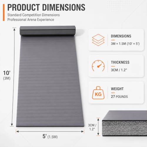 5'x10' Wrestling Mat, 1.2in Thick Roll-Up Jiu Jitsu Home Gym Mat - color: Gray