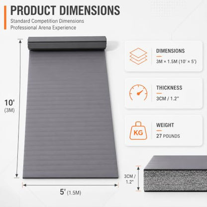 5'x10' Wrestling Mat, 1.2in Thick Roll-Up Jiu Jitsu Home Gym Mat - color: Gray