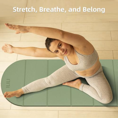 ILILI Foldable Yoga Mat, 10mm Thick, 75x26 Inch Extra Long, Exercise Mat - color: Grass Green+Dark Green