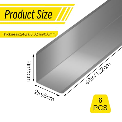Steel Corner Guards 2 x 2 x 48” Metal Protector, 6 Pack Metal Wall Corner Protector T304 Stainless Steel Wall Molding Trim (Silver)