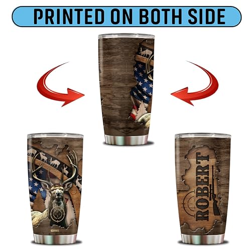 Personalized Hunting Gifts for Men 20oz Stainless Steel Insulated Coffee Cup Mug Travel Water Bottle Tumbler with Lid Gift for Husband Son Dad Christmas Birthday Father's Day Valentine - color: HUNTING
