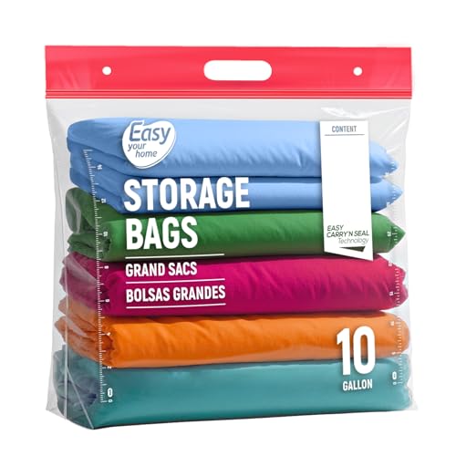 5PCS 10 Gallon Zipper Large Storage Bags with Handle and Bottom, Reusable Jamboo Plastic Duty Bags for Cloth Storage Travel Moving Outdoor Freezer,BPA-Free, 24"x23"+7", 3.15-Mil Thick - color: 10 gallon-5pcs