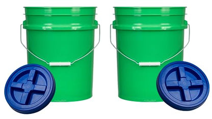 5 Gallon Green Food Grade BPA Free Made in USA Bucket Pail with Airtight Screw On Blue lid(Pack of 2)