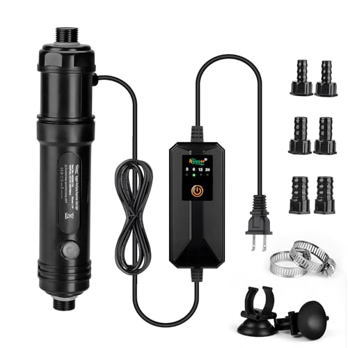 hygger 7W Aquarium U-V Light with Timer, 360° Protective Shield Clean Light for Crystal Clear Green Water, Submersible Fish Tank Cleaner for 30–70 Gallon Freshwater & Saltwater Aquariums - size: 1.97 * 9.05 inches