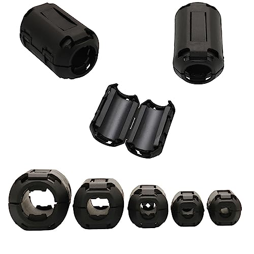 70Pcs Ferrites Clip-on Ferrite Ring Core RFI EMI Noise Suppressor Cable Clip for 3.5mm/ 5mm/ 7mm/ 9mm/ 13mm Inner Diameter Tvs,Speakers,Radio,Audio Equipment Noise Suppressor Video Cable Power Cord