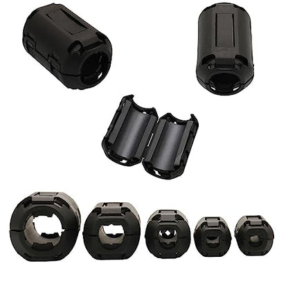 70Pcs Ferrites Clip-on Ferrite Ring Core RFI EMI Noise Suppressor Cable Clip for 3.5mm/ 5mm/ 7mm/ 9mm/ 13mm Inner Diameter Tvs,Speakers,Radio,Audio Equipment Noise Suppressor Video Cable Power Cord