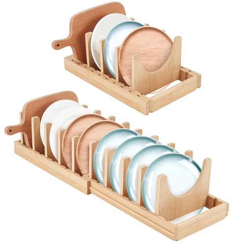 Bamboo Expandable Pots and Pans Organizer under Cabinet, Pot Lid Organizer Holder with 10 Adjustable Dividers, Cutting Board Holder, Baking Sheet Organizers for Kitchen Countertop