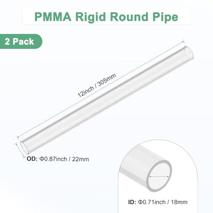 M METERXITY 2-Pack Clear Rigid Acrylic Pipe, 18mm[0.71"] ID x 22mm[0.87"] OD Plastic Round Tube for Water Cooling System/Lamps/Fountains/Aquariums/Display Stand, Acrylic Tubing [305mm/12IN] - size: 18mm ID x 22mm OD