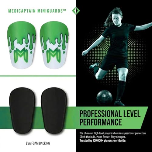 MediCaptain MiniGuards - Mini Shin Guards for Soccer Players - Tiny Shin Pads for Men, Women, Teens - Miniature Shin Guards 3.9 x 2.4 inch - Perfect for High Level Soccer Athletes - color: Slime