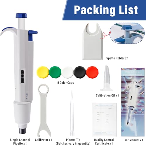 5 mL Micropipette, 1-5 mL Lab Single Channel Micro Pipettes, Adjustable Variable Volume for Liquid Laboratory Scientific School - size: 1000-5000μl