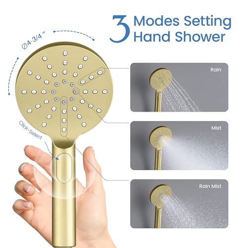 Circular 3 Settings ABS Handheld Shower Head, Multi-Function Showerhead with 3 Spray Modes, Ergonomic Design, Water-Efficient, Easy Install for Bathroom Showers, Brushed Gold Finish