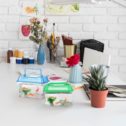 4pcs Mini Fish Tank: Portable Handheld Fish Tank Lightweight Aquarium Mini Portable Snail Terrarium Crabs Habitat for Shrimp Turtle Shrimp Goldfish Beach Toys Plastic (Random Color) 5.89X4.32X3.73In