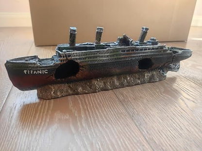 Titanic Aquarium Boat Shipwreck Sunken Pirate Ship Resin Fish Tank Decorations Aircraft Carrier for Betta, Middle Size - size: Medium