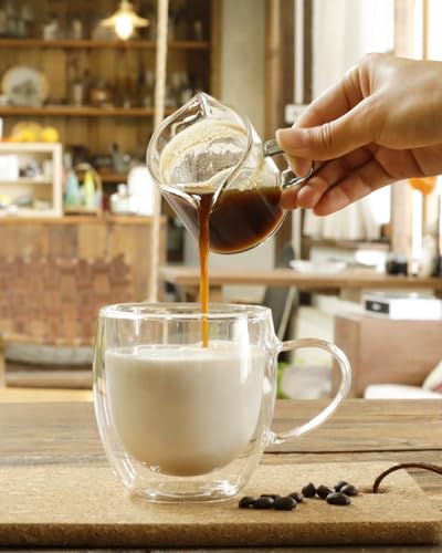 LIBWYS 2x75ml(2.5oz) Glass Measuring Cup, Espresso Cups V-Shaped Mouth with Handle, Heat-resistant Borosilicate Glass Liquid Measuring Cup - size: 2x2.5oz