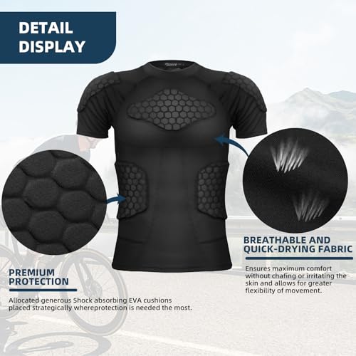 Zicac Men's Sports Shock Rash Guard Compression Padded Shirt Soccer Basketball Protective Gear Chest Rib Guards - color: Black Padded Shirt, size: Large